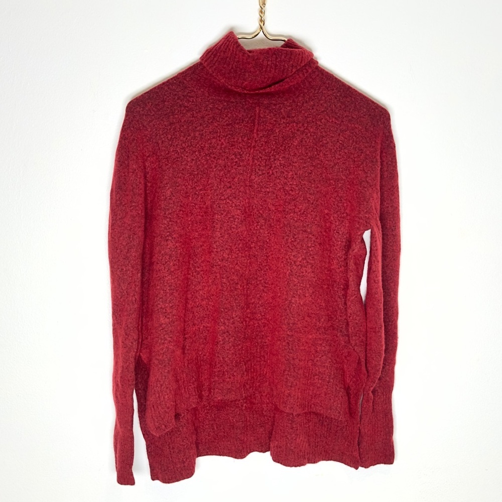 Athleta Transit Merino Wool Turtleneck Sweater Small Red Burgundy